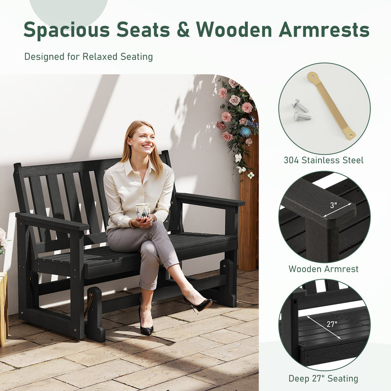 HDPE All-Weather Outdoor Patio Glider Bench for 2-Person