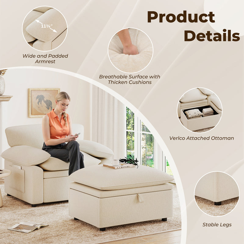 Oversized Accent Chair with Storage Ottoman