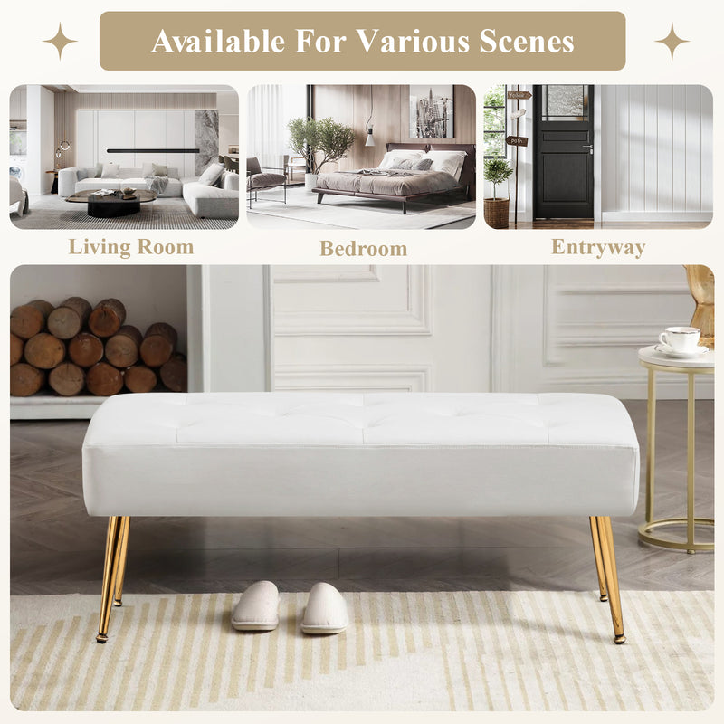 44.75" End of Bed Bench,Modern Tufted Velvet Ottoman Bench With Gold Legs