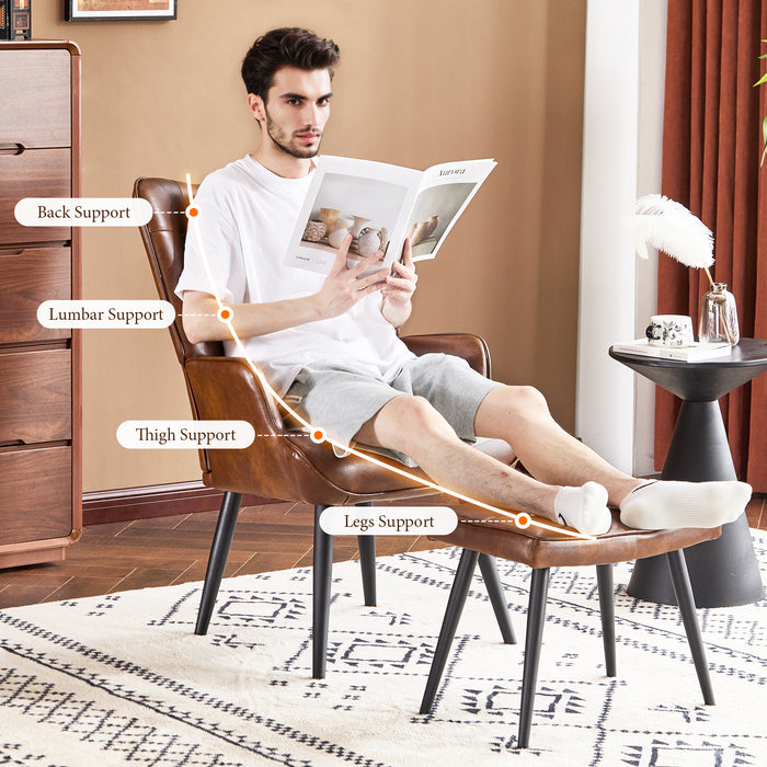 Ethelsville Faux Leather Tufted Armchair with Ottoman