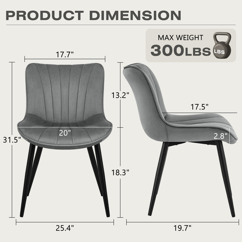 Mid Century 2-Pcs Dining Chairs Velvet Kitchen And Dining Room Chairs Upholstered Accent Chairs With Ergonomic Back