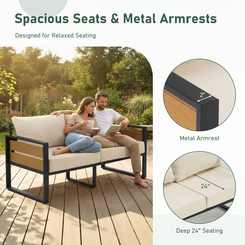 Furniliving 1-Piece Steel Outdoor Sectional, 2-Seats Patio Conversation Set with Deep Seating