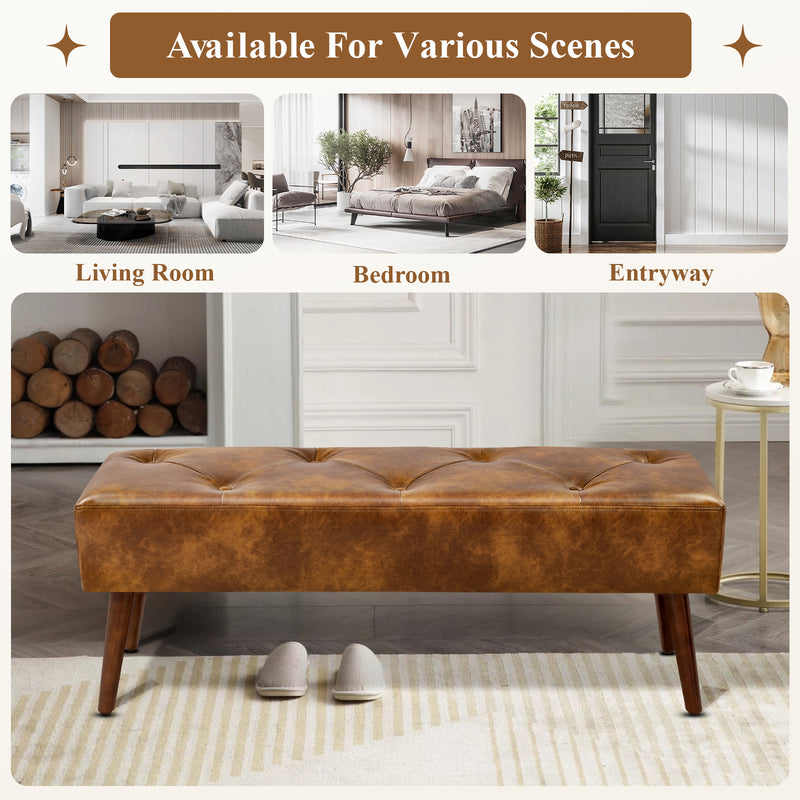 44.75" End of Bed Bench,Modern Tufted Velvet Ottoman Bench With Gold Legs