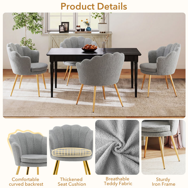 Furniliving Velvet  Vanity Chair Seashell-Shaped Vanity Stool Upholstered Accent Chair With Golden Metal Legs