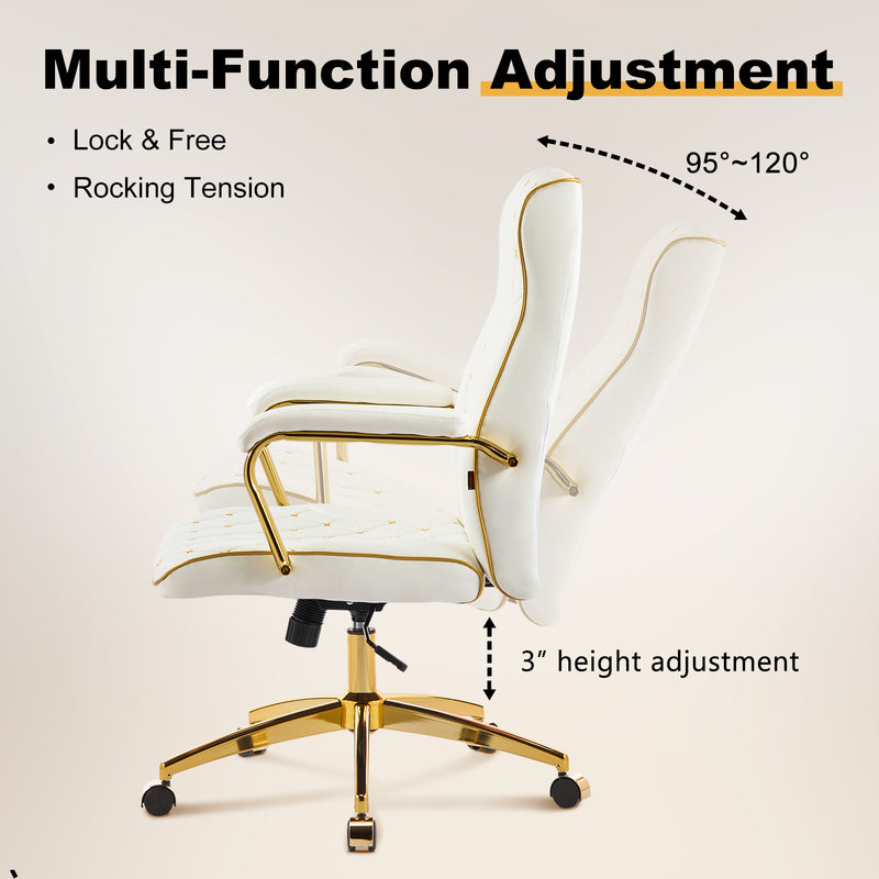 Adjustable Vanity Chair with Golden Legs and Padded Armrest
