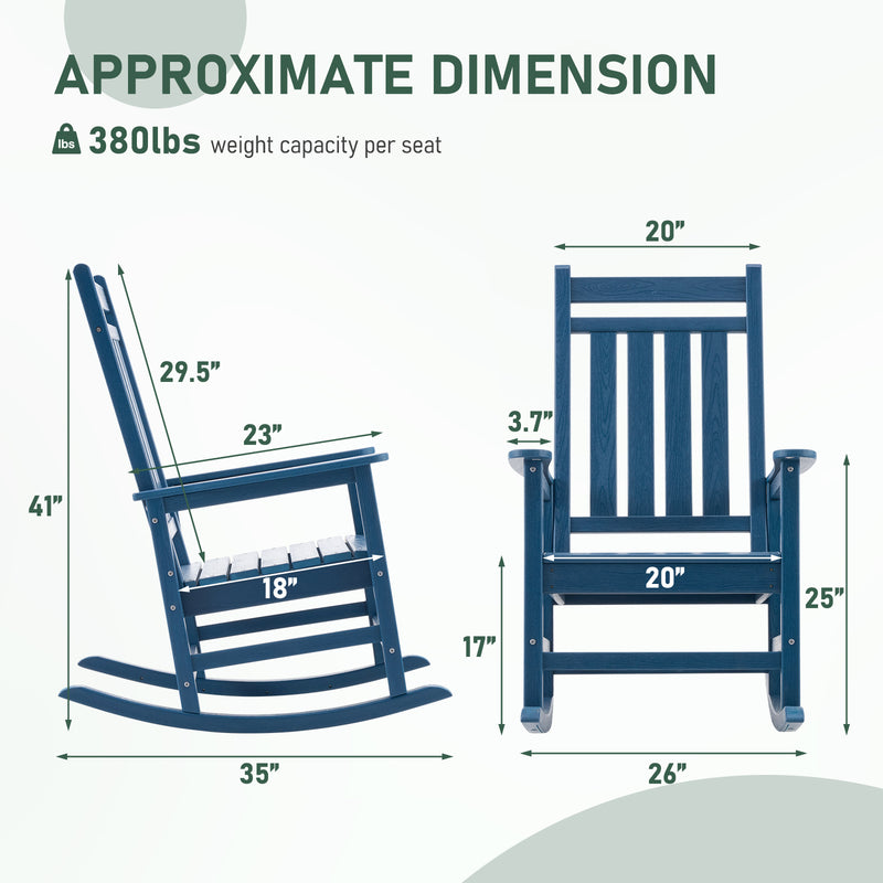 Oversized Rocking Chairs Set of 2, HDPE Outdoor Rocking Chair for Adults with High Back
