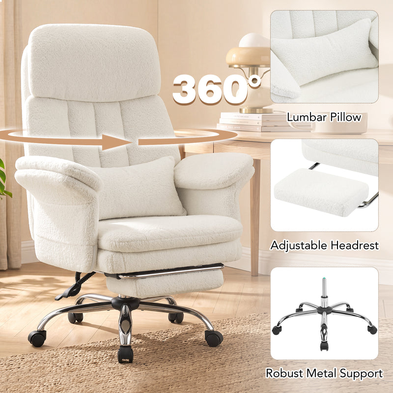 Teddy Fleece Big and Tall Ergonomic Office Chair with Flip-Up Armrests&Footrest