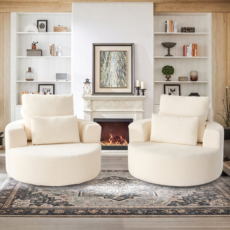 360° Swivel Oversized Barrel Chair, Chenille Upholstered Round Accent Chair