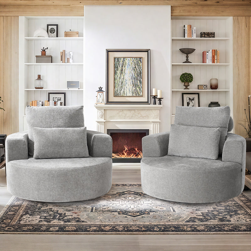 360° Swivel Oversized Barrel Chair, Chenille Upholstered Round Accent Chair