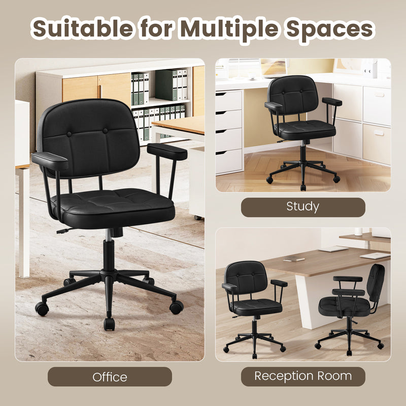 Home Office Chair with Wheels Padded Armrest, Ergonomic Leather Desk Chair with Mid Back Lumbar Support Adjustable Height Rolling Swivel Executive Compact Task Chairs