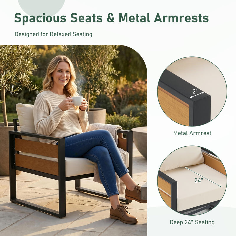 Furniliving  Patio Furniture Set, 2-Piece Steel Outdoor Sectional, 2-Seats Patio Conversation Set with Deep Seating