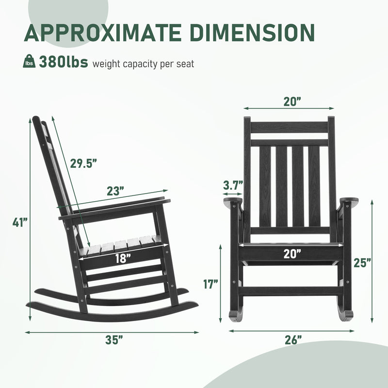 Oversized Rocking Chairs Set of 2, HDPE Outdoor Rocking Chair for Adults with High Back