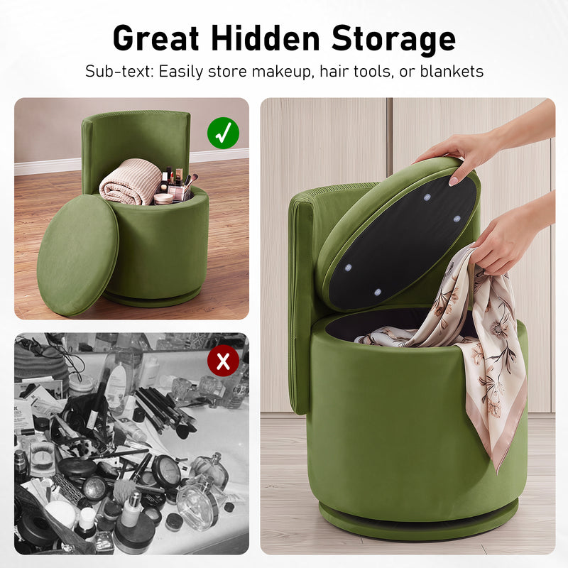 360° Swivel Accent Chair,Velvet Vanity With Storage