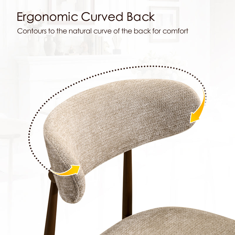Upholstered Linen Bar Stools with Walnut Grain Metal Legs