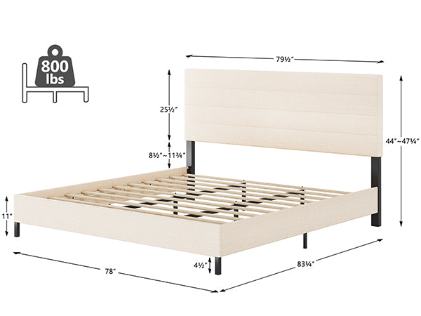 Furniliving Leonard Contemporary Modern Upholstered Platform Bed