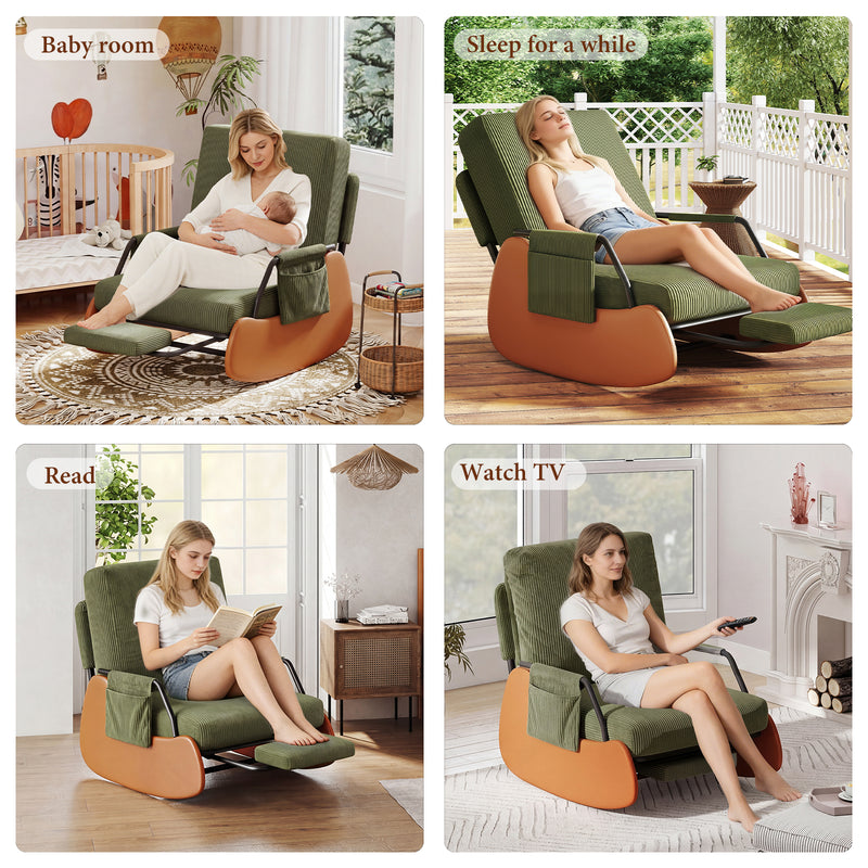 Upholstered Nursery Glider Chair with Adjustable Recline & Retractable Footrest