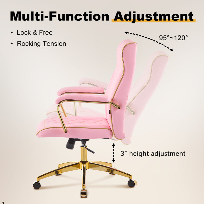 Adjustable Vanity Chair with Golden Legs and Padded Armrest