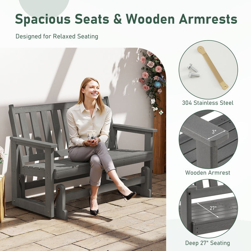 HDPE All-Weather Outdoor Patio Glider Bench for 2-Person