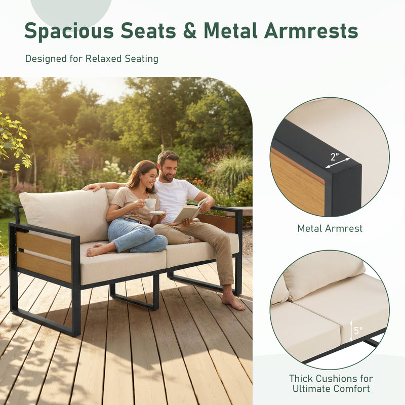 Furniliving  Patio Furniture Set, 2-Piece Steel Outdoor Sectional, 2-Seats Patio Conversation Set with Deep Seating