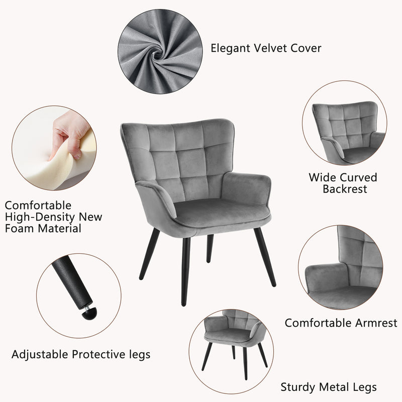 PU Leather Accent Chair With High Backrest Comfortable Tufted With Feather-Like Armrests