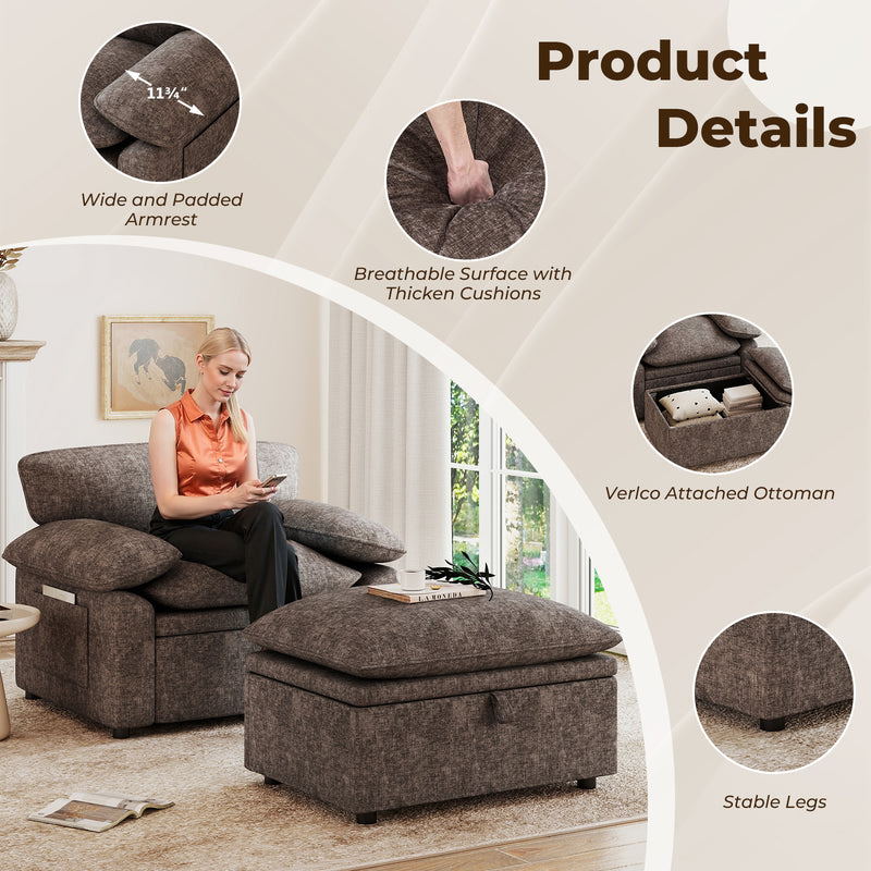 Oversized Accent Chair with Storage Ottoman