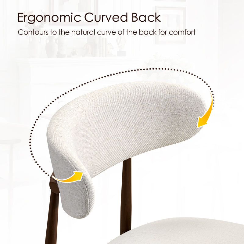 Upholstered Linen Bar Stools with Walnut Grain Metal Legs