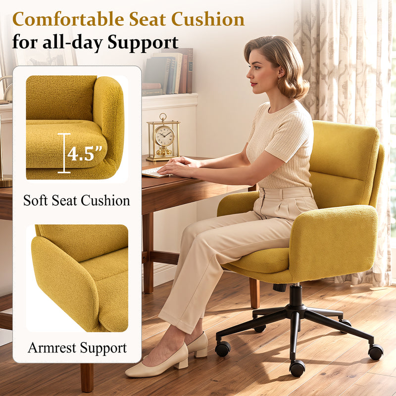 Modern Home Office Desk Chair With High Backrest，Chenille Upholstered Accent Chair With Wheels,Adjustable Swivel Computer Chair With Plush Curved Back,Fashion Vanity Stool Home Office Chair For Home Office,Study Room