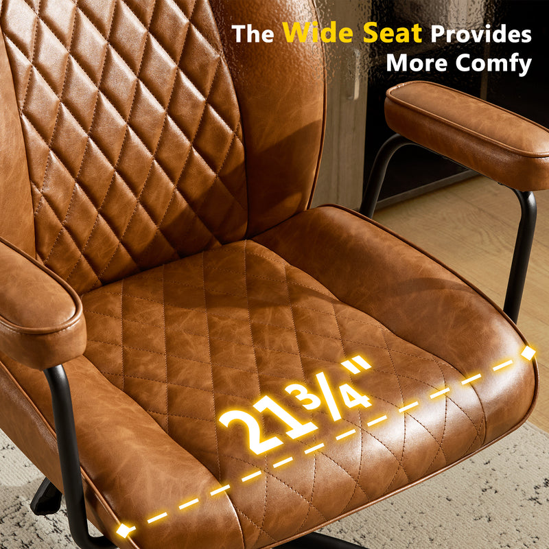 Furniliving Leather Home Office Desk Chair Mid Century Modern Office Chair With Lumbar Support
