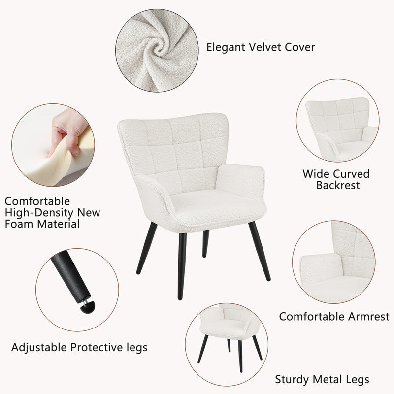 PU Leather Accent Chair With High Backrest Comfortable Tufted With Feather-Like Armrests