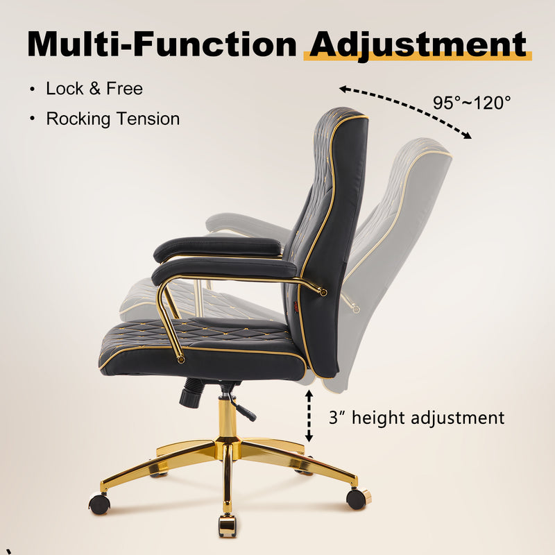 Adjustable Vanity Chair with Golden Legs and Padded Armrest