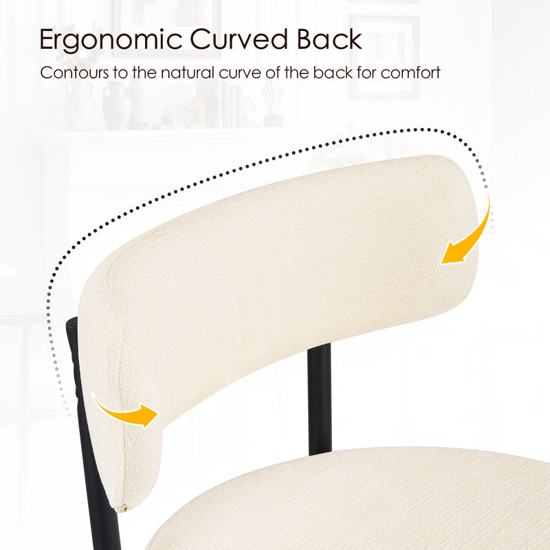 Furnilivng 24'' Bar Stools Set of 2, Modern Boucle Fabric Counter Height Bar Stools with Mid Back, Metal Frame with Upholstered for Kitchen Island, Bar, Dining Room