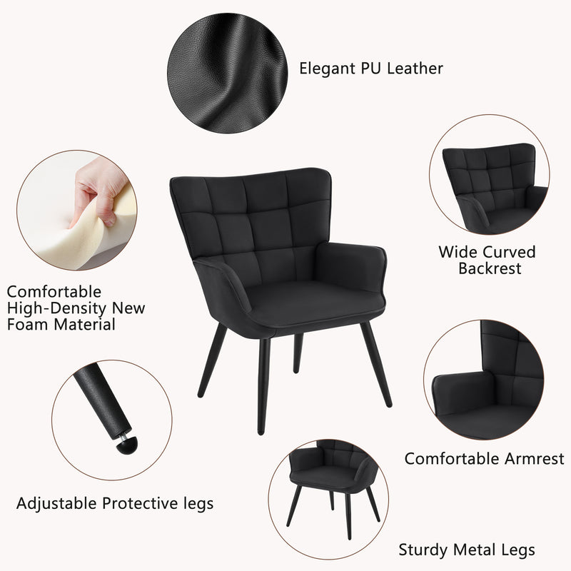 PU Leather Accent Chair With High Backrest Comfortable Tufted With Feather-Like Armrests