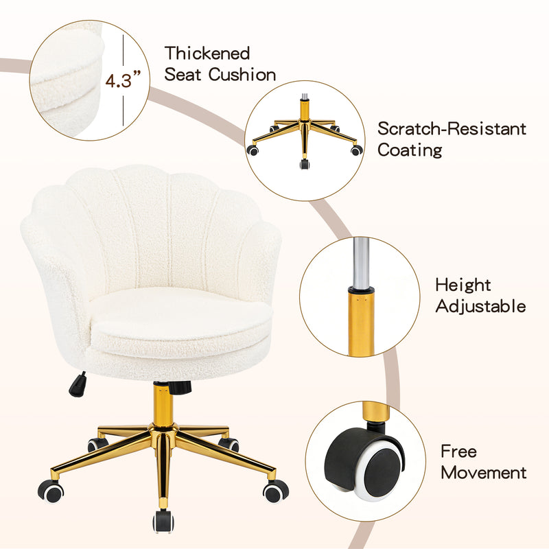 Furniliving Cute Vanity Chair With Shall-Shaped Backrest,Adjustable Swivel Home Office Desk Chair With Wheels
