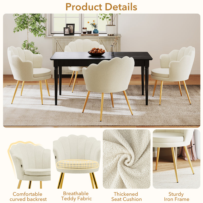Furniliving Velvet  Vanity Chair Seashell-Shaped Vanity Stool Upholstered Accent Chair With Golden Metal Legs