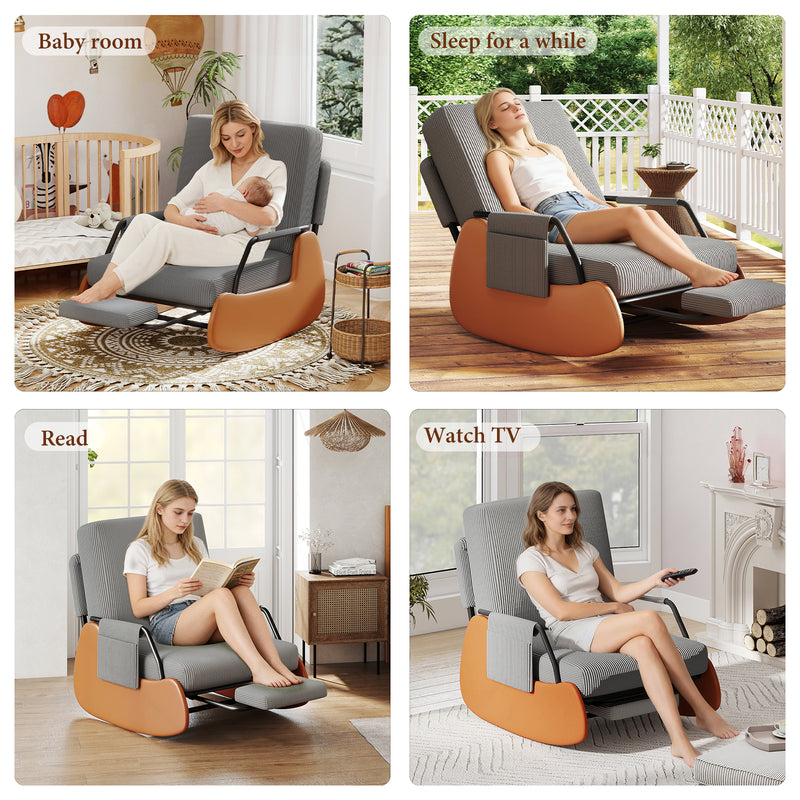 Upholstered Nursery Glider Chair with Adjustable Recline & Retractable Footrest