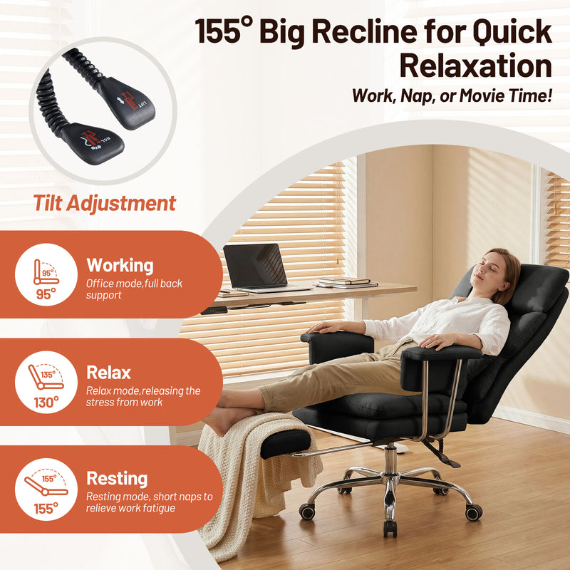 PU Leather High Back Executive Office Chair with Adjustable Lumbar Support