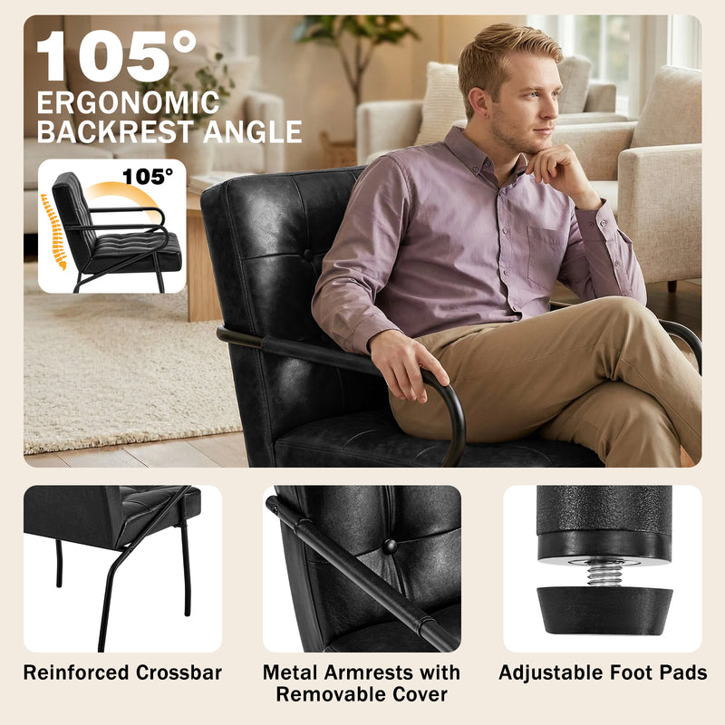 Furniliving Fashion Pu Leather Office Chair, Comfortable Accent Chair With Metal Frame