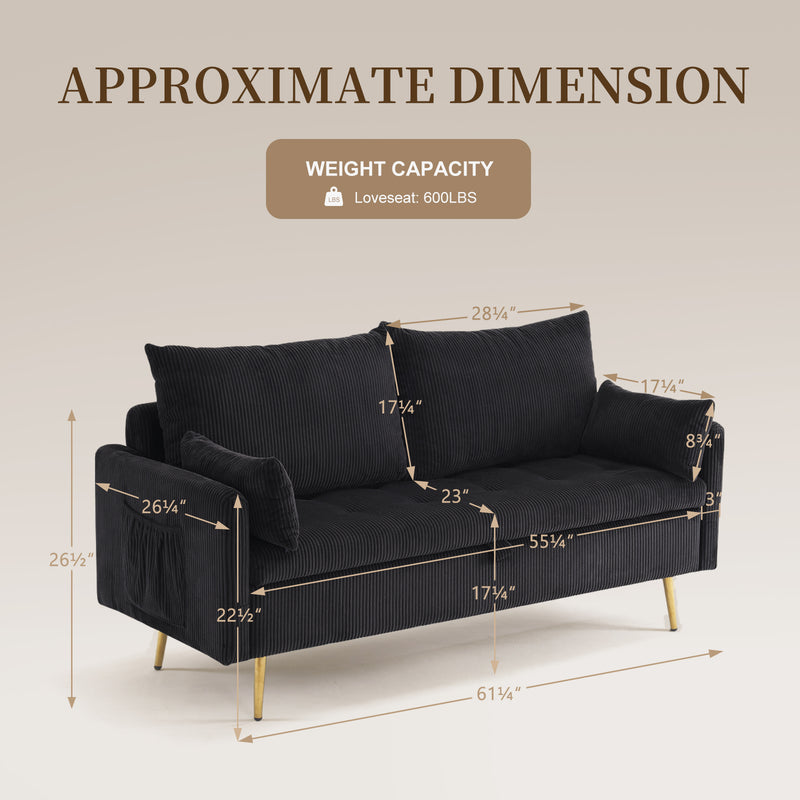 Furniliving Corduroy Upholstered Loveseat With Storage