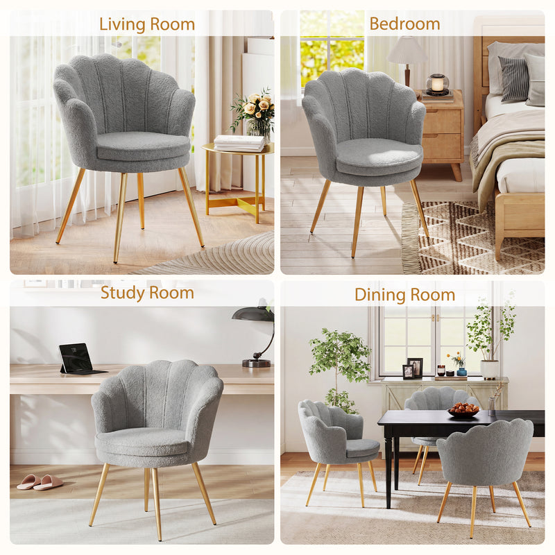 Furniliving Velvet  Vanity Chair Seashell-Shaped Vanity Stool Upholstered Accent Chair With Golden Metal Legs