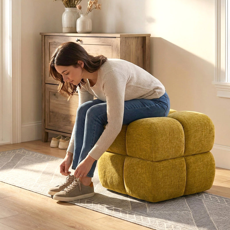 Oversize Storage Ottoman,Modern Chenille Vanity Chair