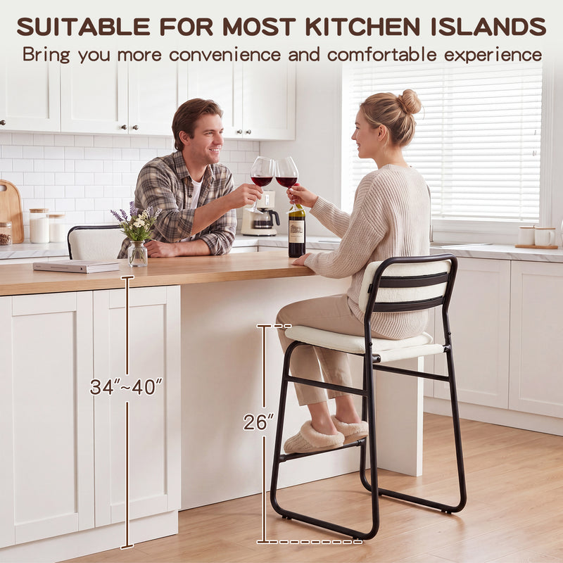 Counter Height Bar Stools Set of 2,26’’H Upholstered Bar Stools With Footrest