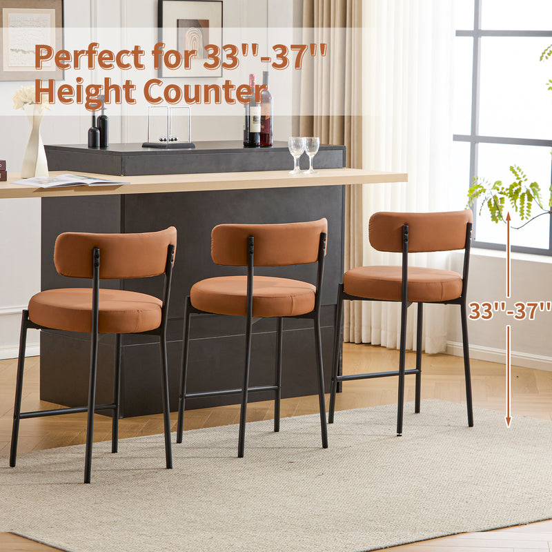 Furnilivng 24'' Bar Stools Set of 2, Modern Boucle Fabric Counter Height Bar Stools with Mid Back, Metal Frame with Upholstered for Kitchen Island, Bar, Dining Room