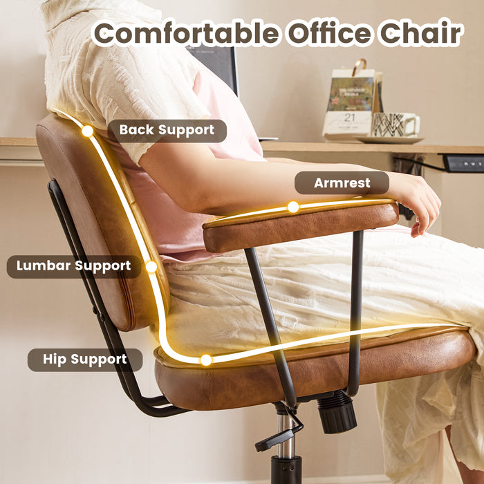 Home Office Chair with Wheels Padded Armrest, Ergonomic Leather Desk Chair with Mid Back Lumbar Support Adjustable Height Rolling Swivel Executive Compact Task Chairs