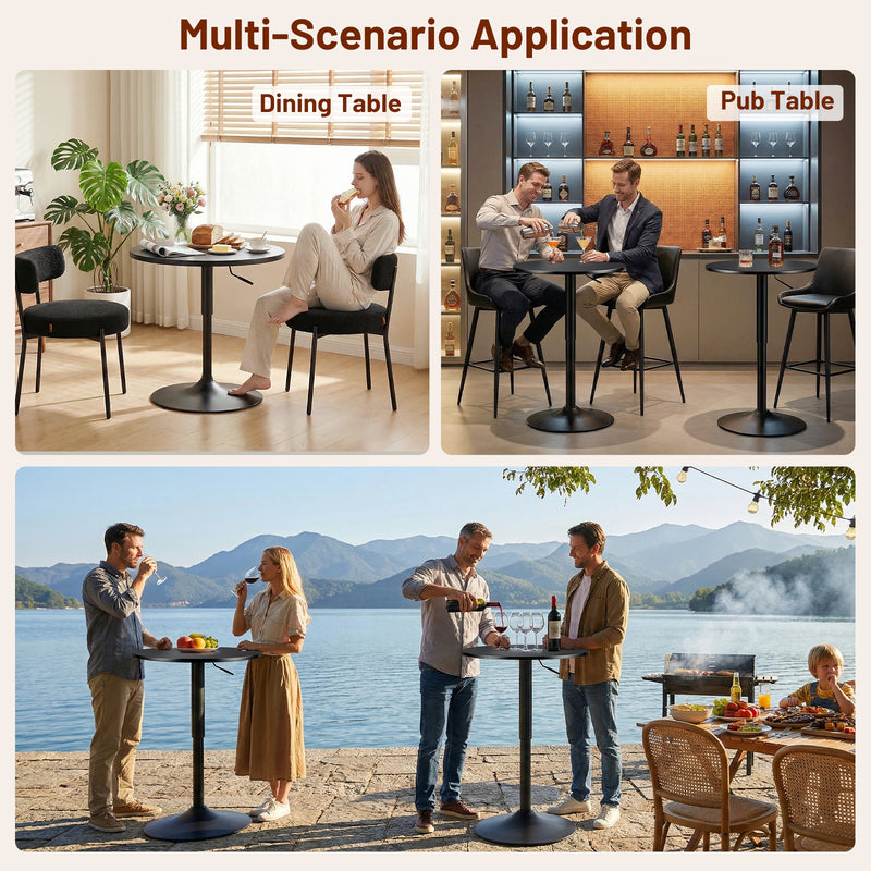 Furniliving Modern Round Side Table Adjustable Height Bar Table