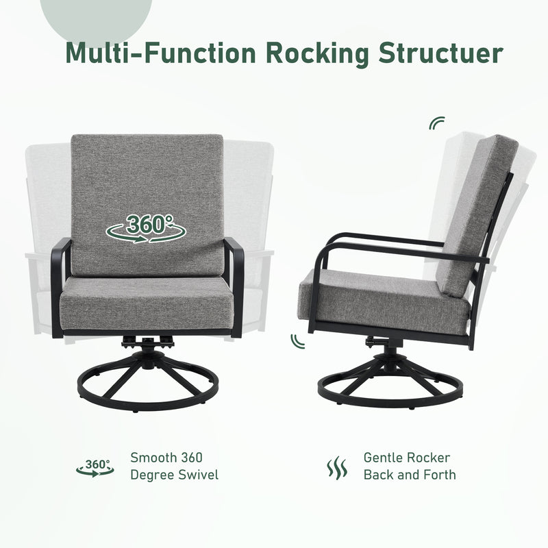 3 Piece Outdoor Bistro Set, 360° Swivel Rocking Chairs and Side Table