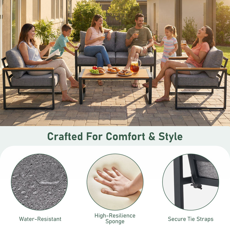 Furniliving 4-pcs outdoor chairs for the front courtyard,four deep seating chairs paired with a coffee table, all-weather camping and leisure chairs