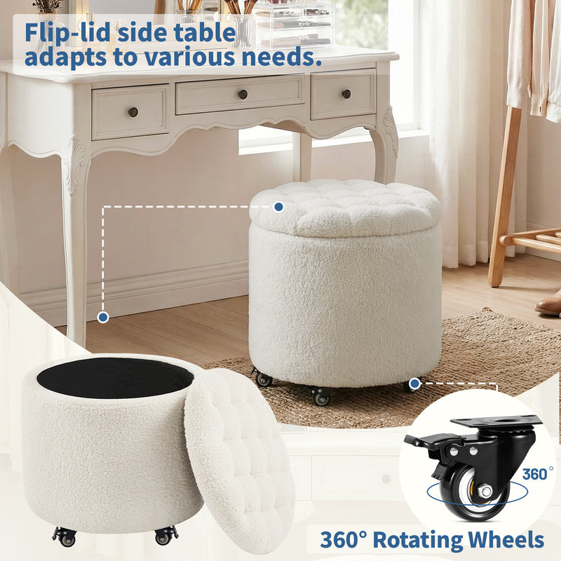Modern Round Storage Ottoman with Removable Lid &wheels