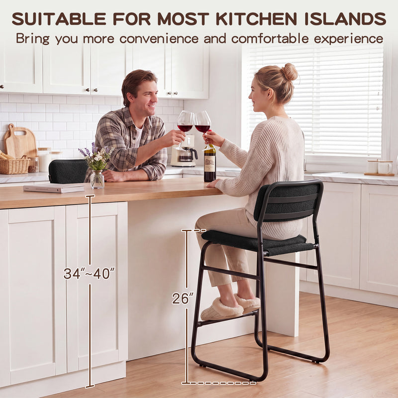 Counter Height Bar Stools Set of 2,26’’H Upholstered Bar Stools With Footrest