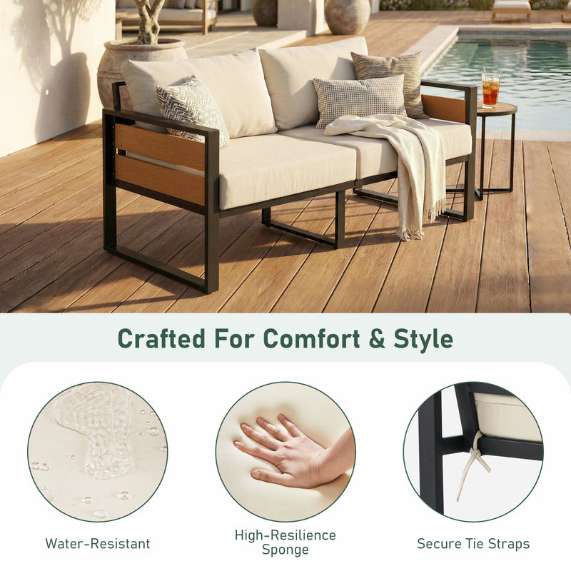 Furniliving 1-Piece Steel Outdoor Sectional, 2-Seats Patio Conversation Set with Deep Seating