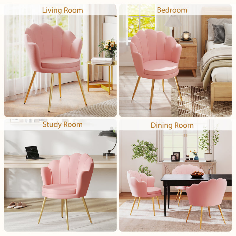 Furniliving Velvet  Vanity Chair Seashell-Shaped Vanity Stool Upholstered Accent Chair With Golden Metal Legs